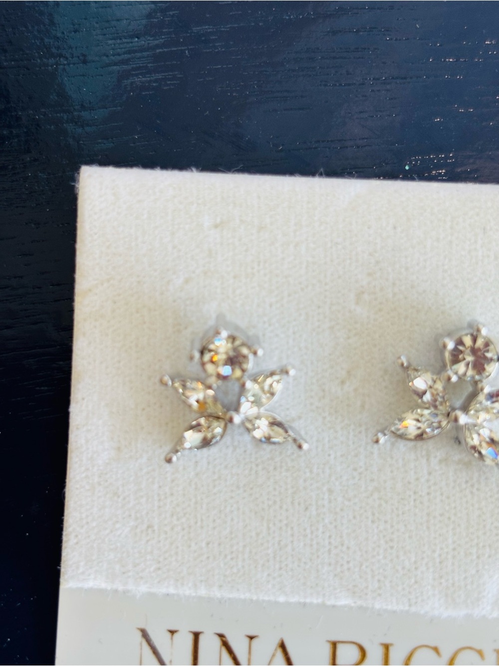 Nina Ricci Clear Crystal Floral Stud Earrings - Picture 2 of 2